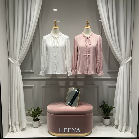 White Satin Blouse with Floral on the Neck - Picture 7 of 7